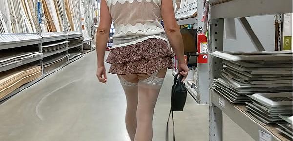  Wife walking around lows no panties short skirt see threw top